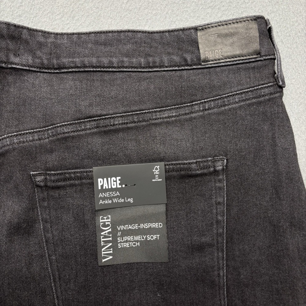 NEW Paige Anessa Raw Hem Jeans Black Lotus Wide Leg Ankle Denim 22W 27" Inseam - Picture 12 of 12